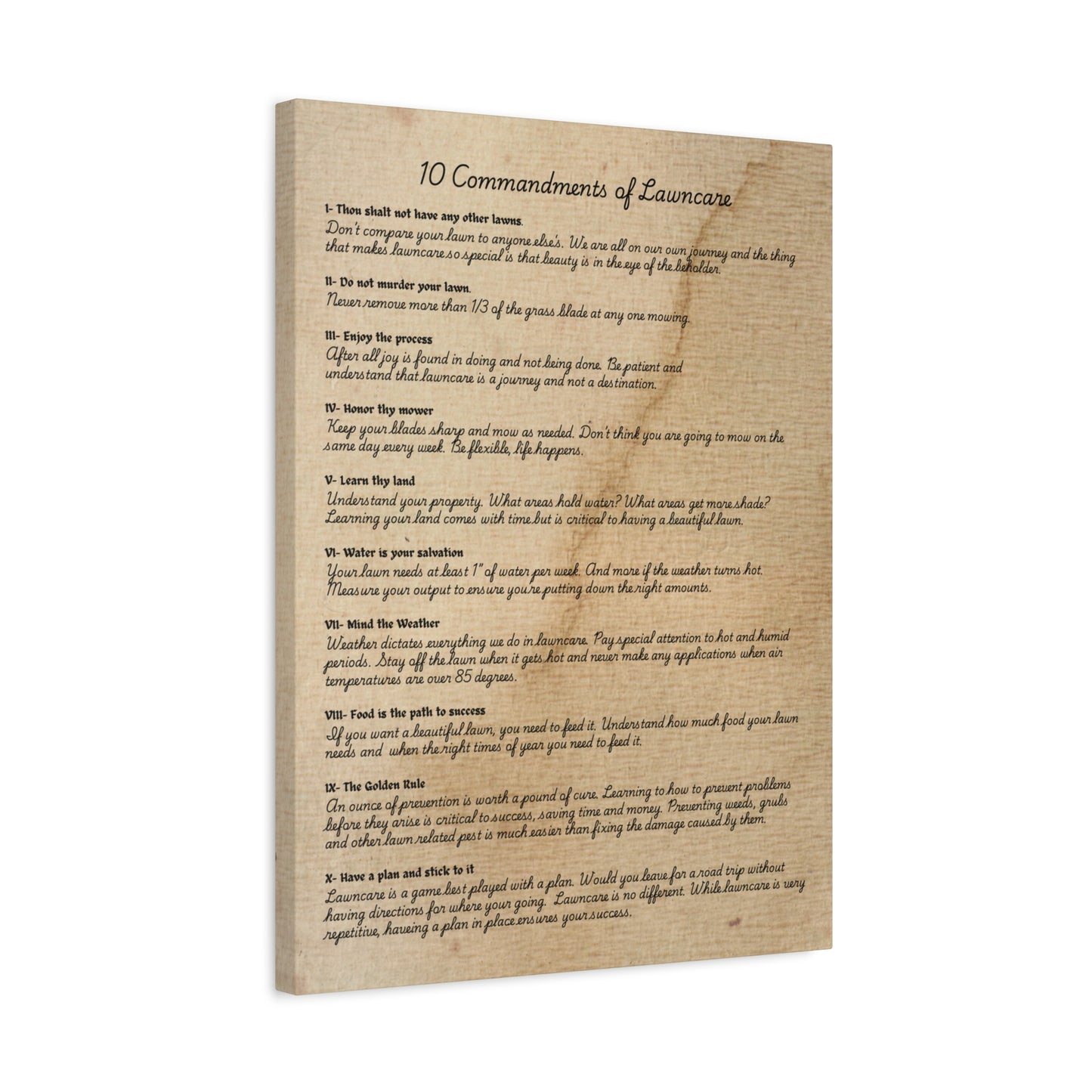 10 Commandments of Lawncare Canvas Print