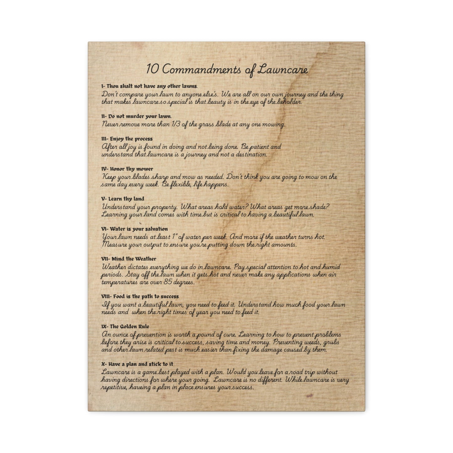10 Commandments of Lawncare Canvas Print
