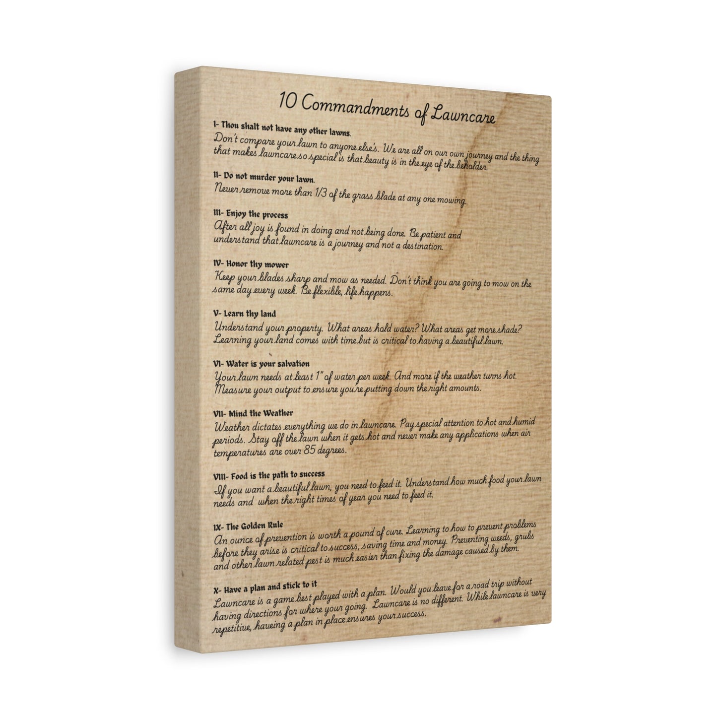 10 Commandments of Lawncare Canvas Print